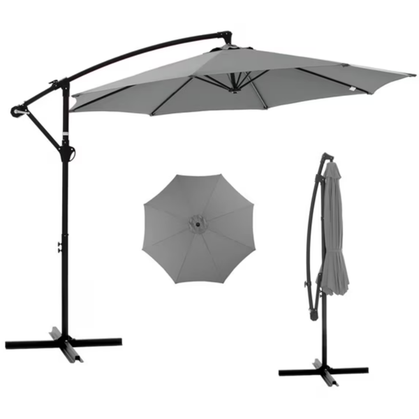 Outdoor Patio Umbrella, 10ft Offset Hanging Patio Umbrella With Aluminum Stand, 8 Ribs, UV Protection For Pool Garden Backyard Market, Gray Shipment From Walmart